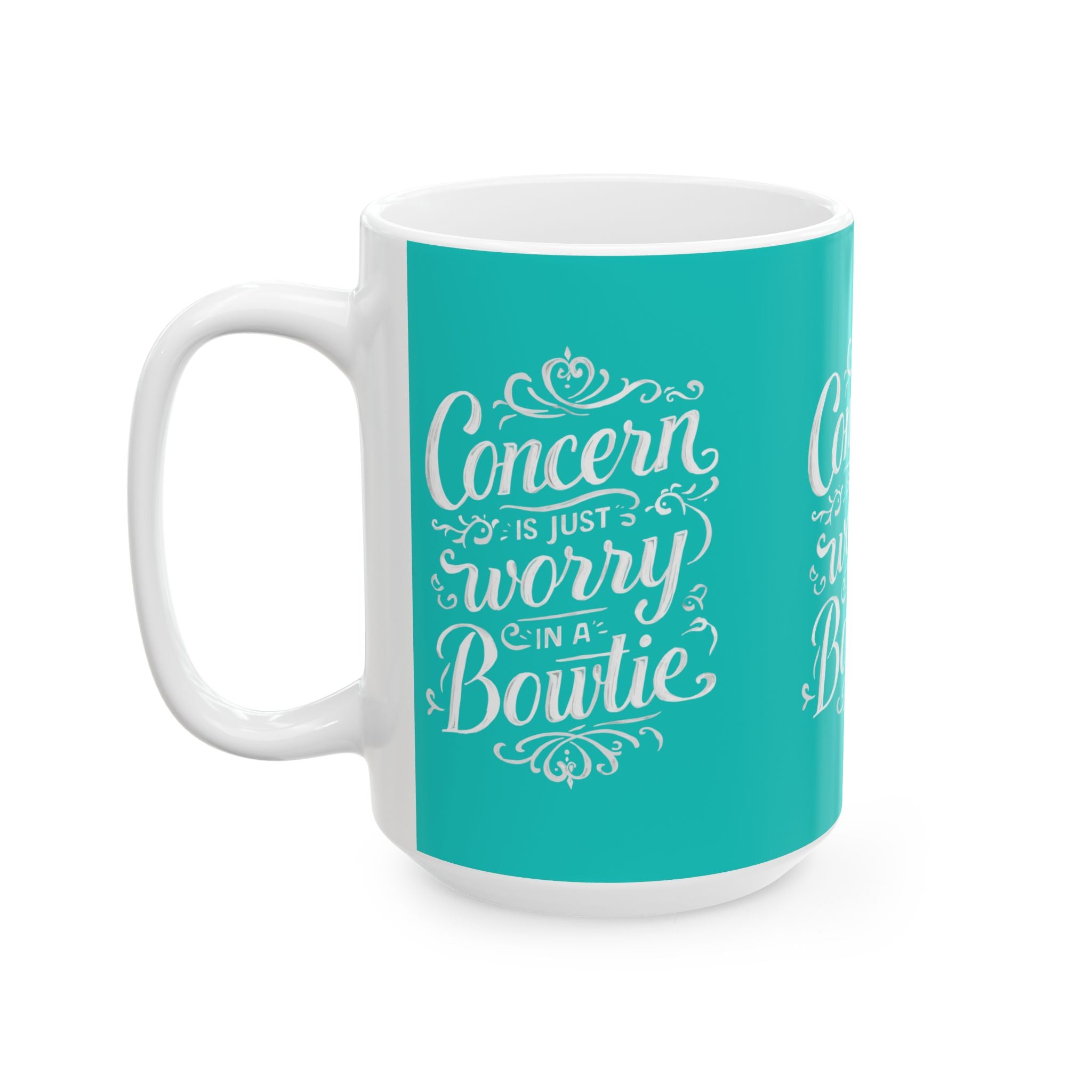 Coffee Mug | Teal Ceramic Mug 'Concern is Just Worry in a Bowtie'