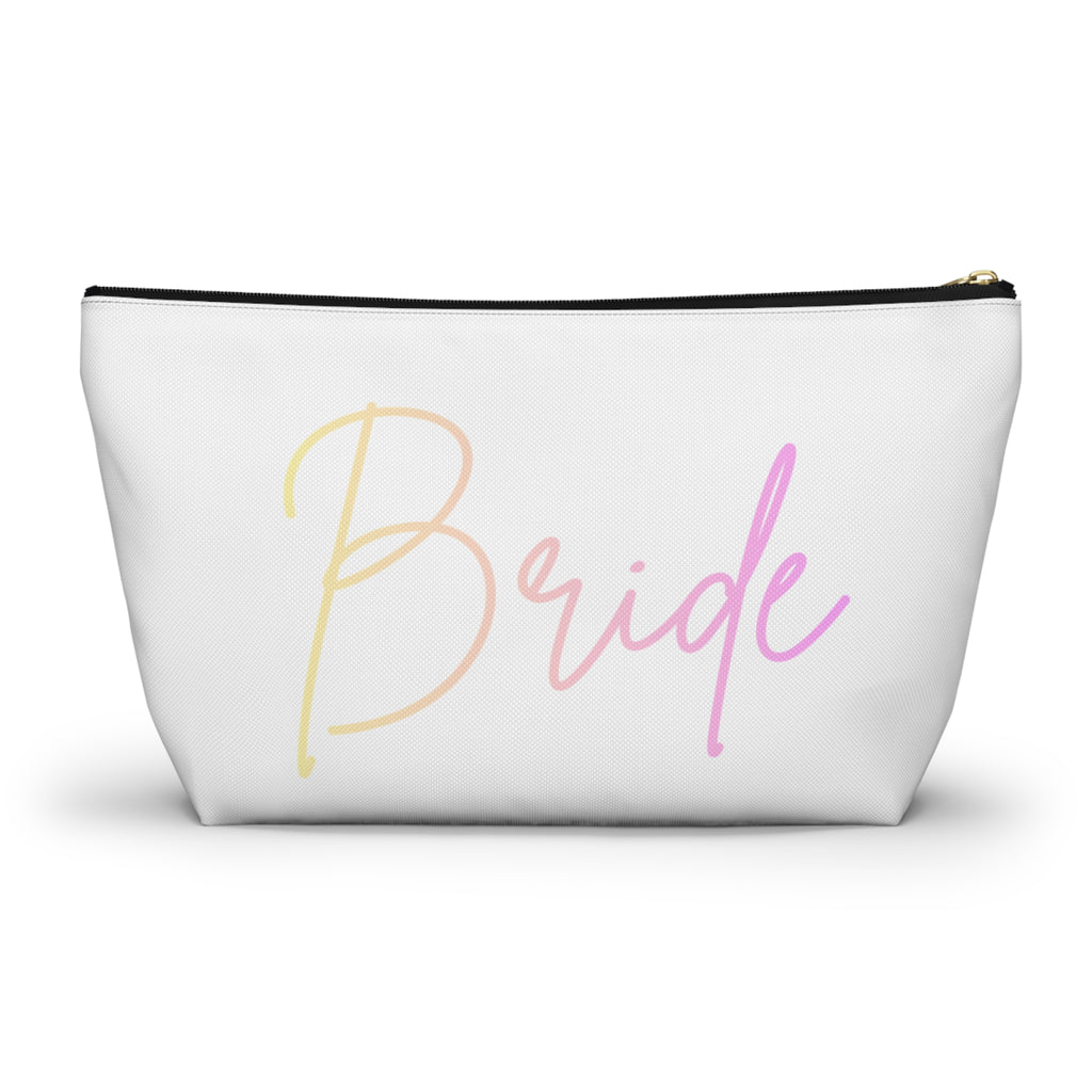 T Bottom Accessory Pouch | 'Bride' Script Pastels | Bridal Party Cosmetic Bag