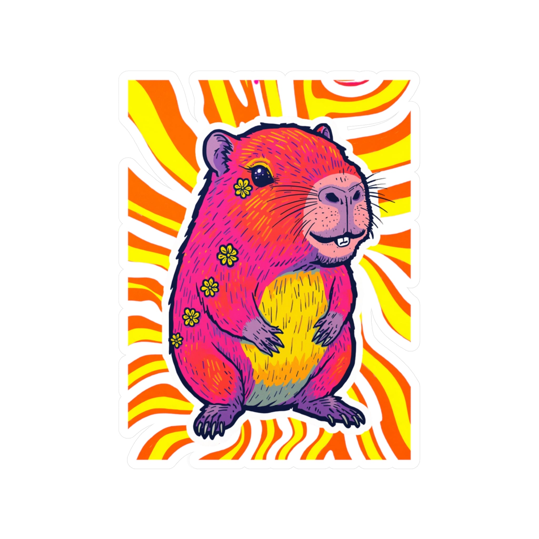 Vinyl Decal | Bright Retro Swirl Psychedelic Flower Guinea Pig Kiss-Cut Sticker