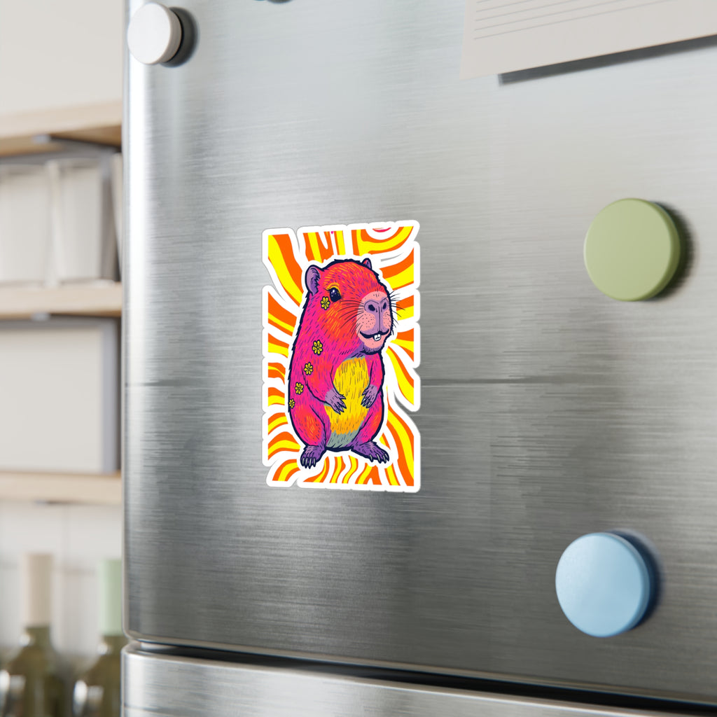 Vinyl Decal | Bright Retro Swirl Psychedelic Flower Guinea Pig Kiss-Cut Sticker