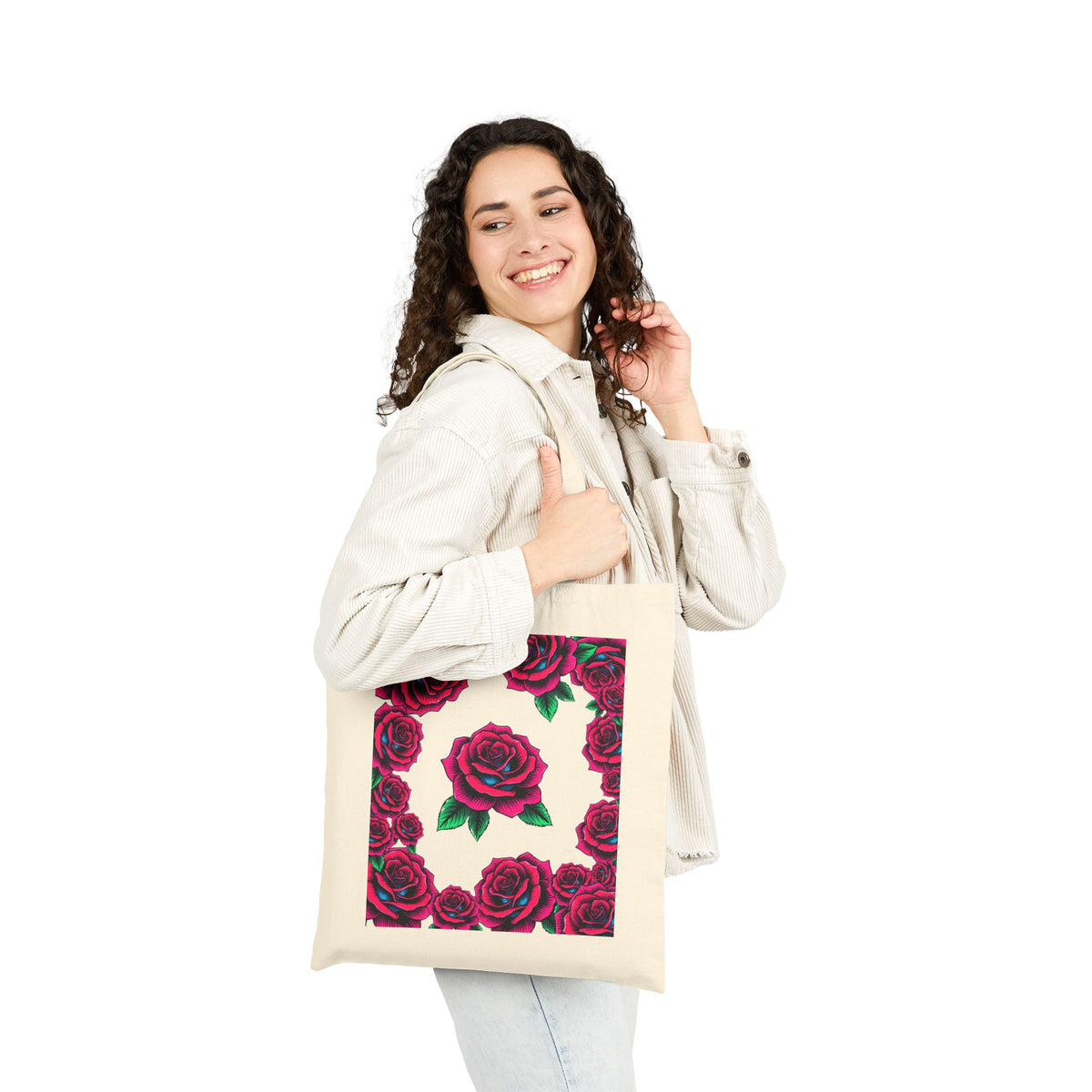 Floral Roses in Bloom Canvas Grocery Tote