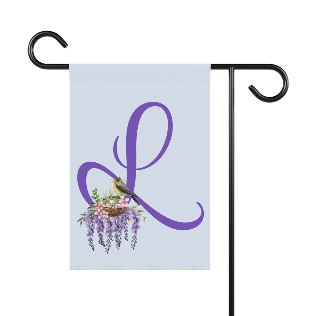 Home & Garden Banner | 'L' Monogram Wreath & Bird's Nest Floral Flag
