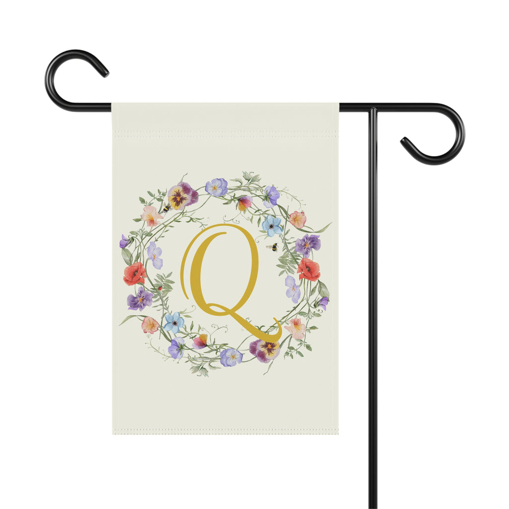 Home & Garden Banner | 'Q' Monogram Wildflowers Wreath Flag