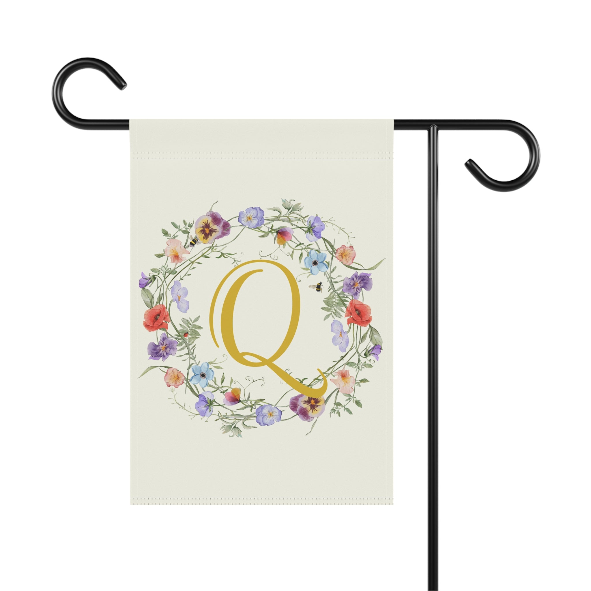 Home & Garden Banner | 'Q' Monogram Wildflowers Wreath Flag