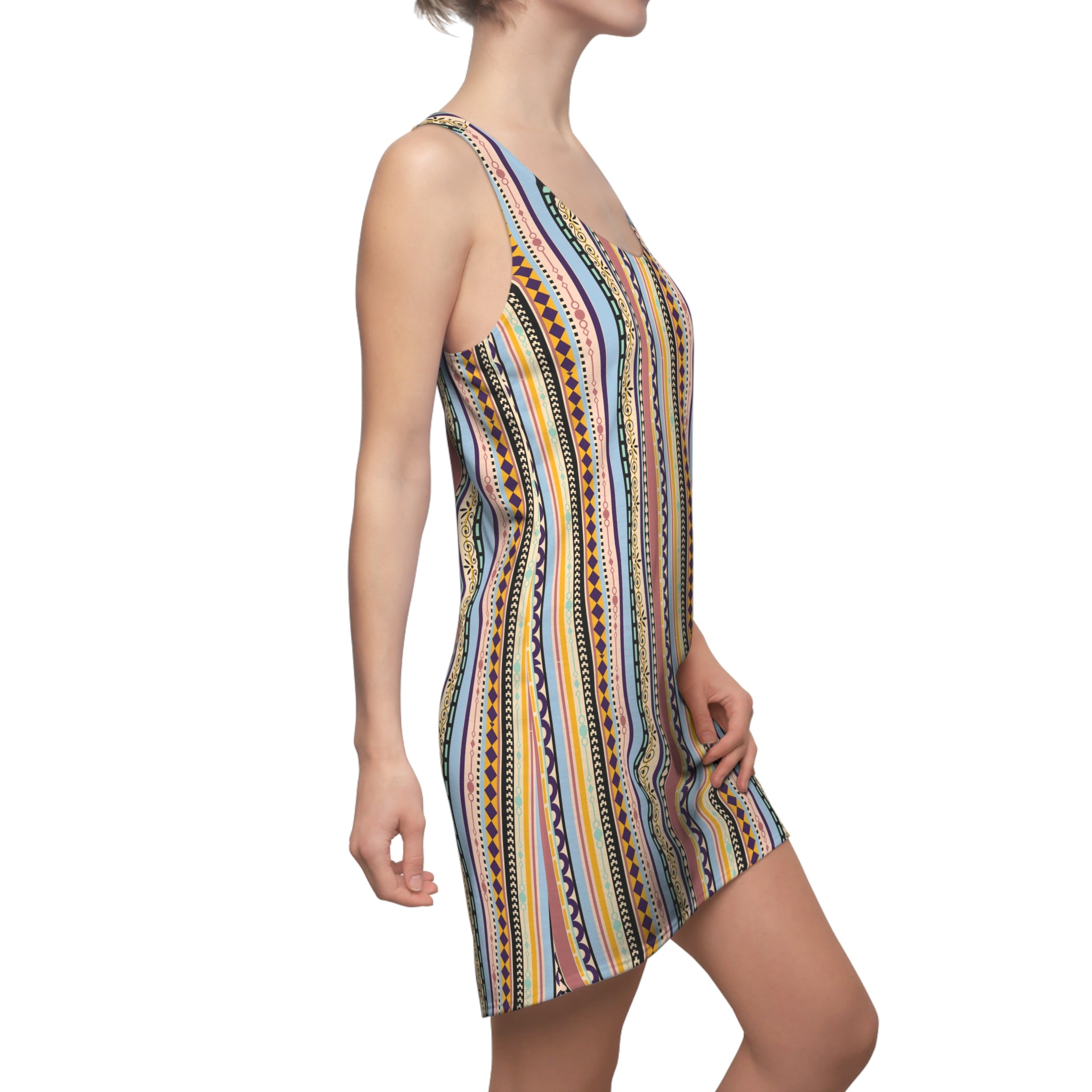 Women's Racerback Dress – Colorful Boho Stripe Sleeveless Summer Dress