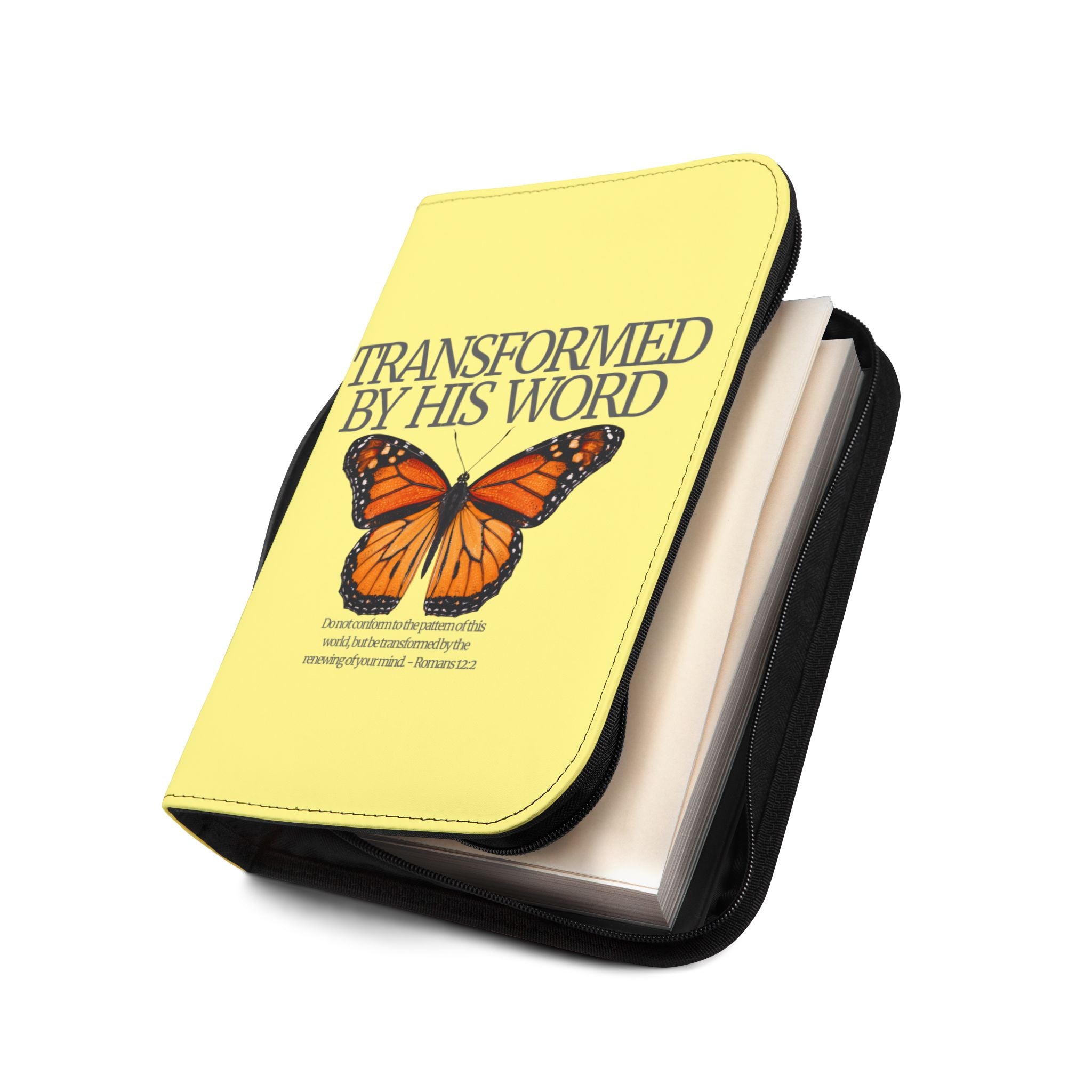 Bible Cover | Scripture 'Transformed By His Word' Butterfly Zippered Case