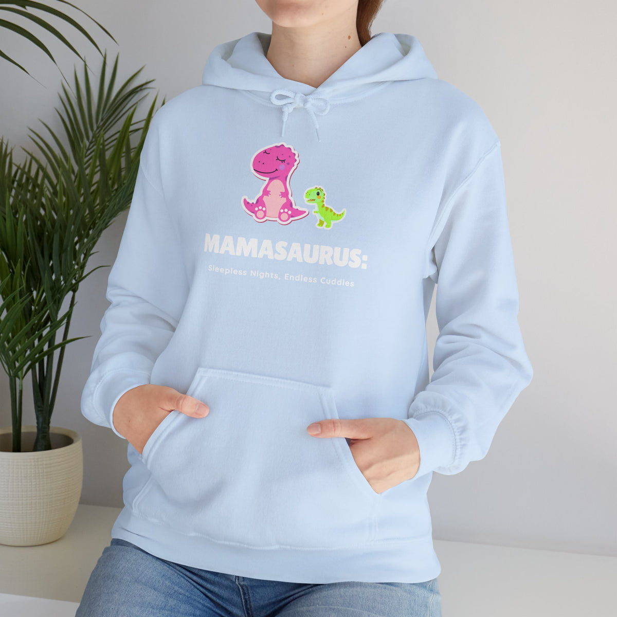 Pink Mama Dino with Baby Hoodie