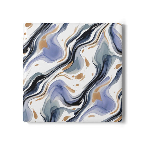 Ceramic Coasters | Abstract Marbled Blue & Gold Swirl