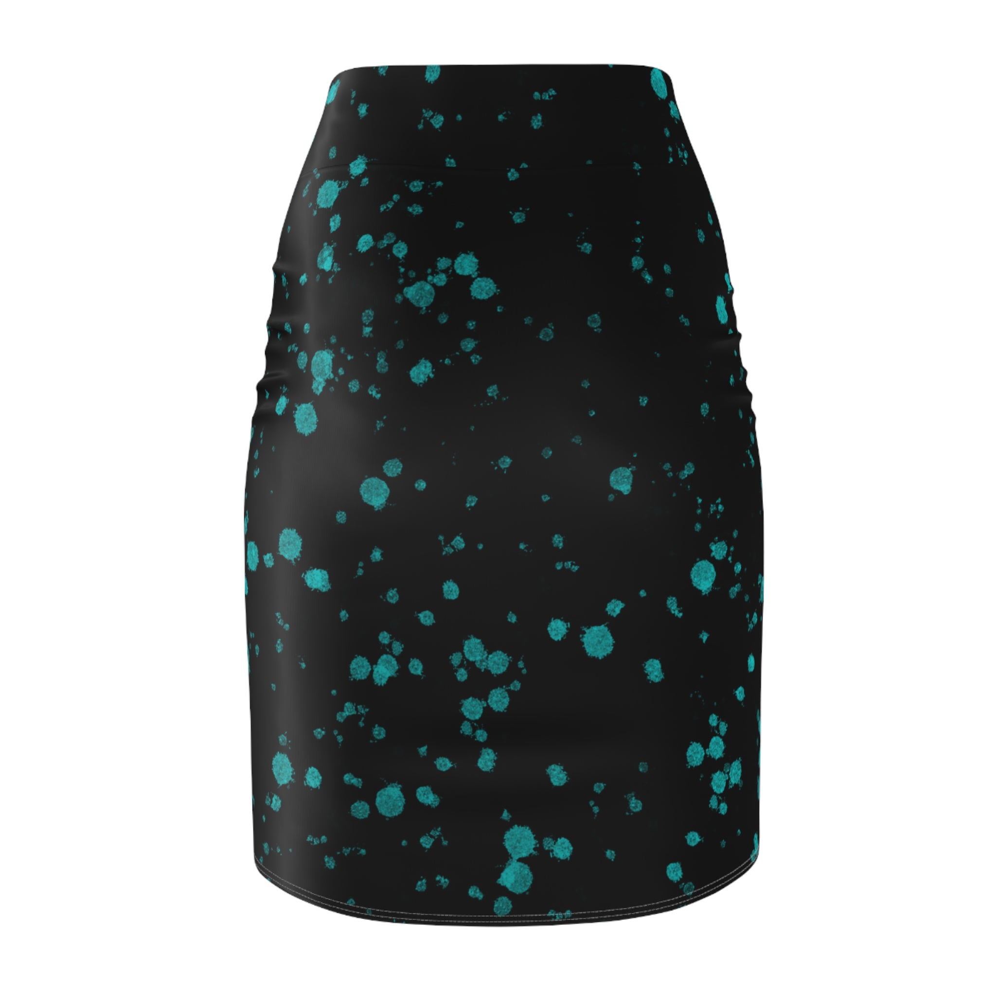 Women's Pencil Skirt | Teal Splatter Print Midi