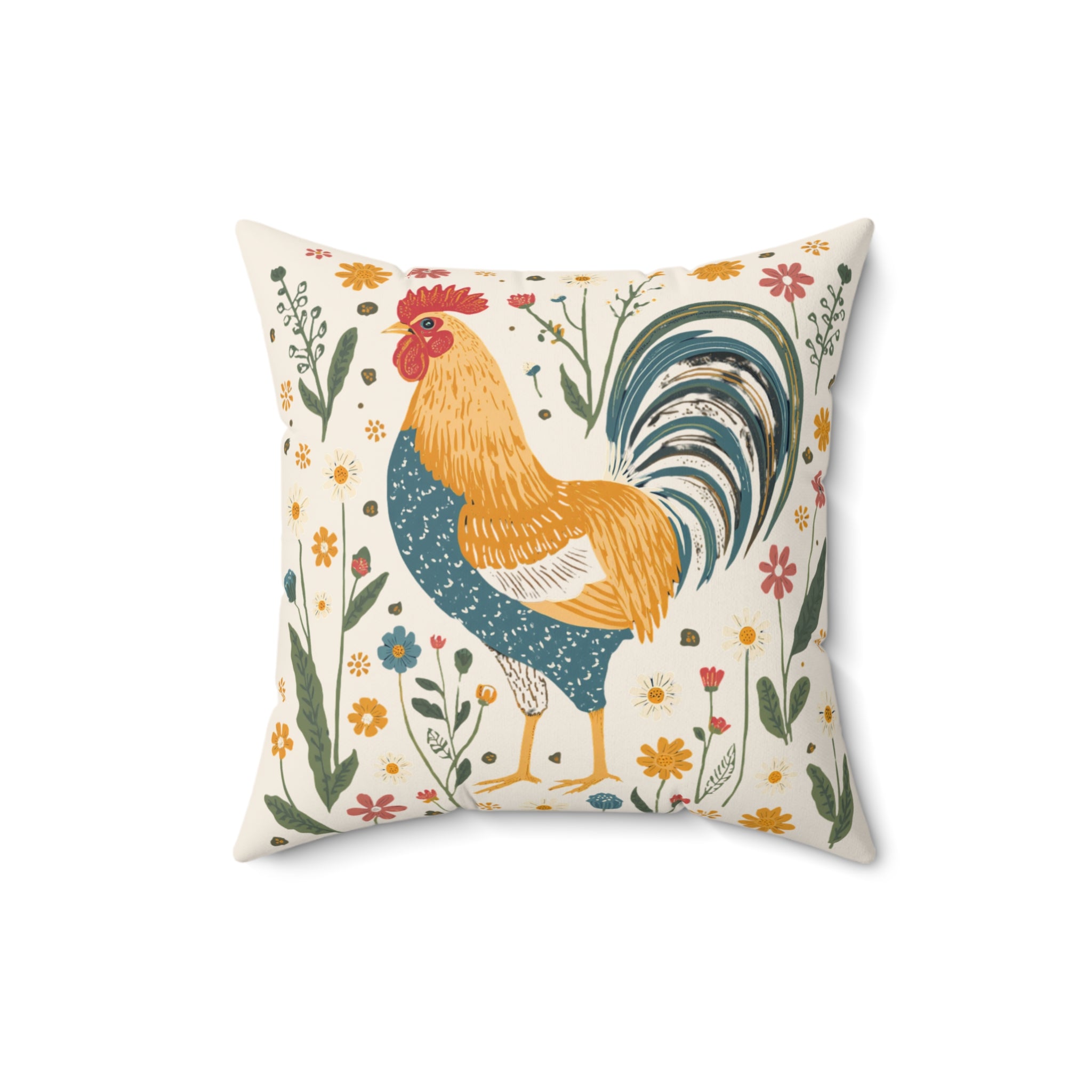 Throw Pillow | Farmhouse Rooster Floral Accent Pillow