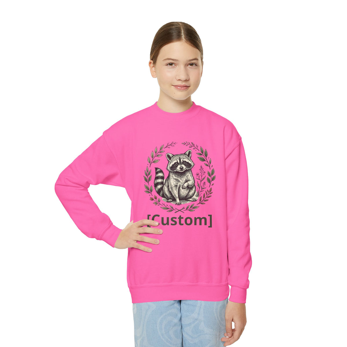 Customizable Sweatshirt with Cute Raccoon Graphic