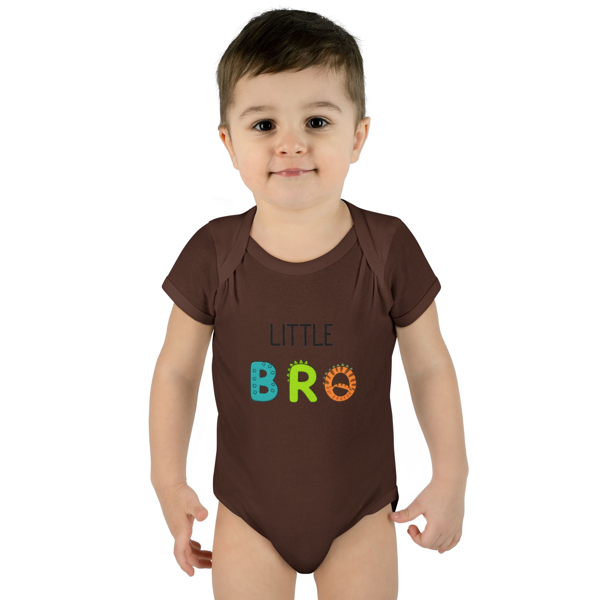 Baby Bodysuit | 'Little Bro' Sibling Infant Onesie with Colorful Dino Letters