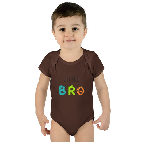 Baby Bodysuit | 'Little Bro' Sibling Infant Onesie with Colorful Dino Letters
