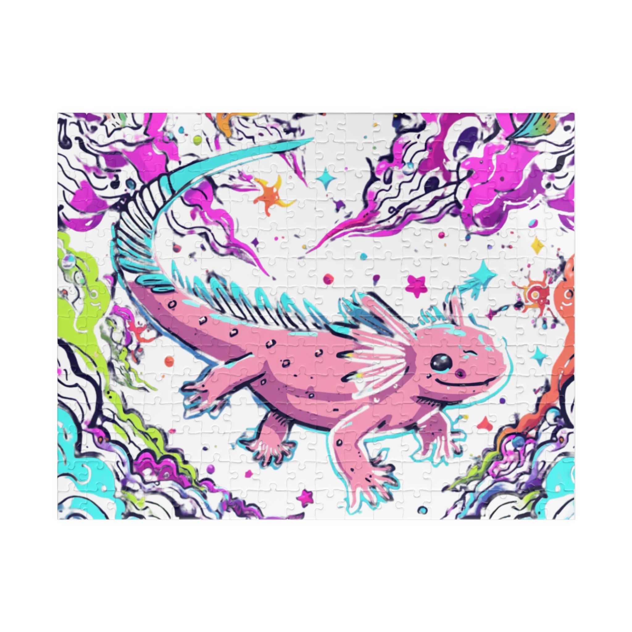 Jigsaw Puzzle | Colorful Fantasy Pink Axolotl Illustration 110 & 252 Pieces