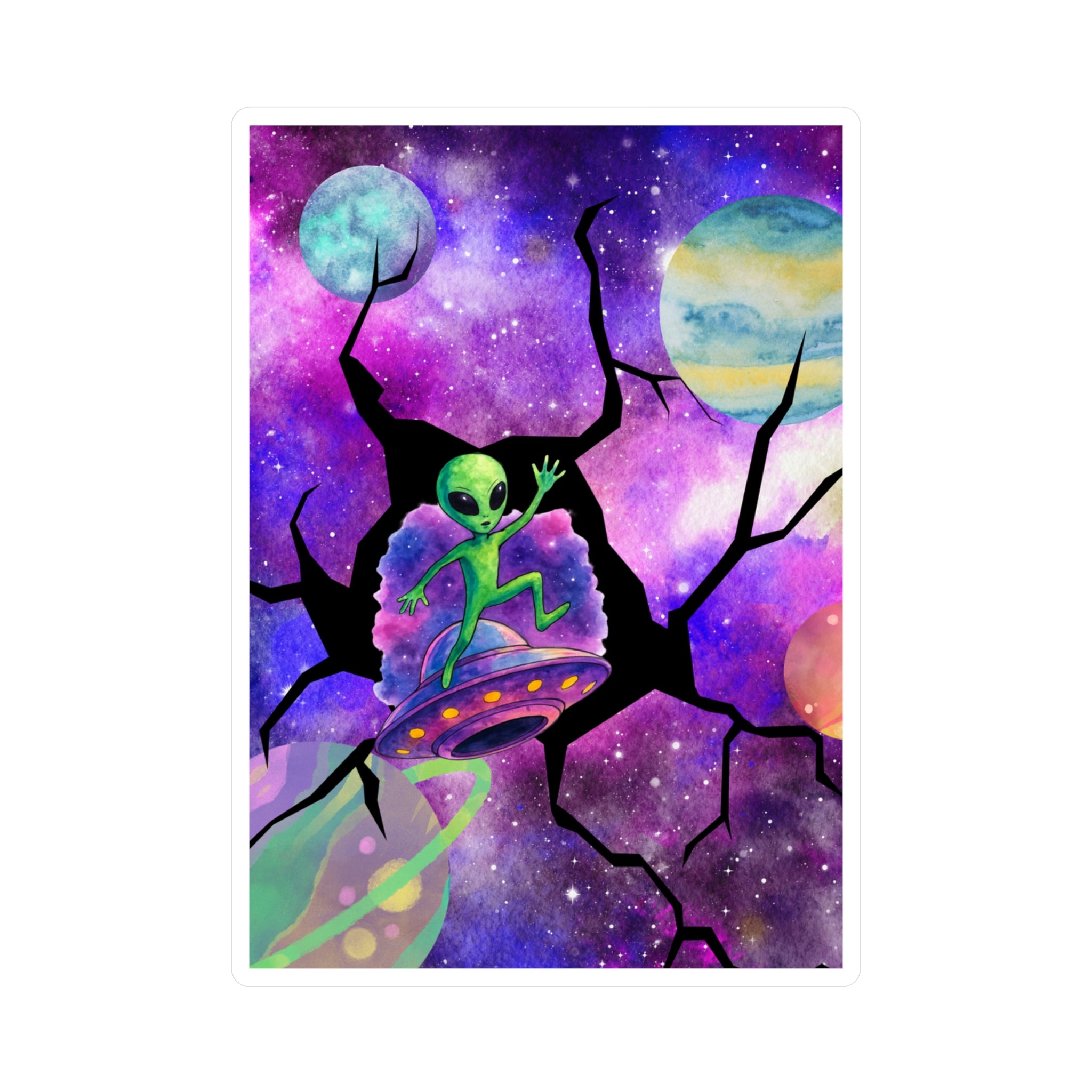 Vinyl Decal | Colorful Space Alien Kiss-Cut Sticker