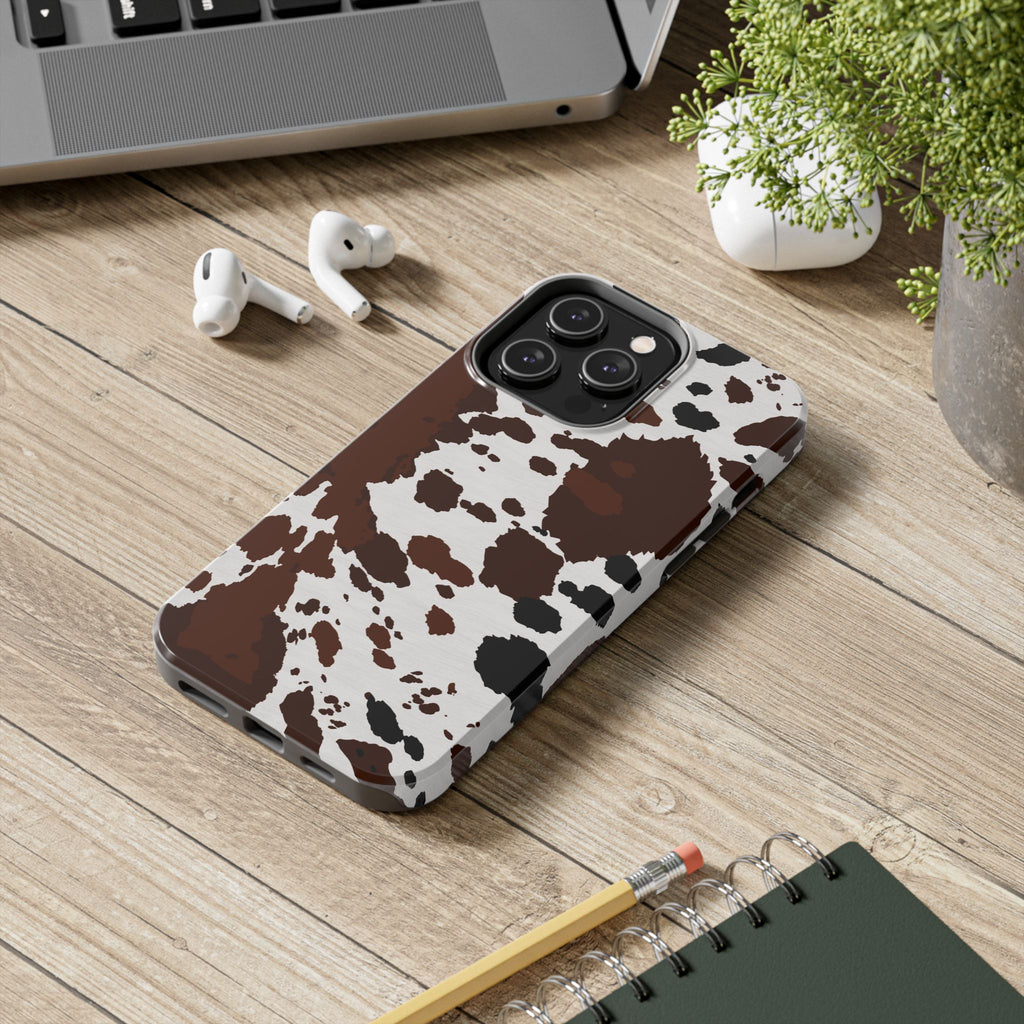 Phone Case | Brown & White Cowhide Pattern Tough Protective Cover