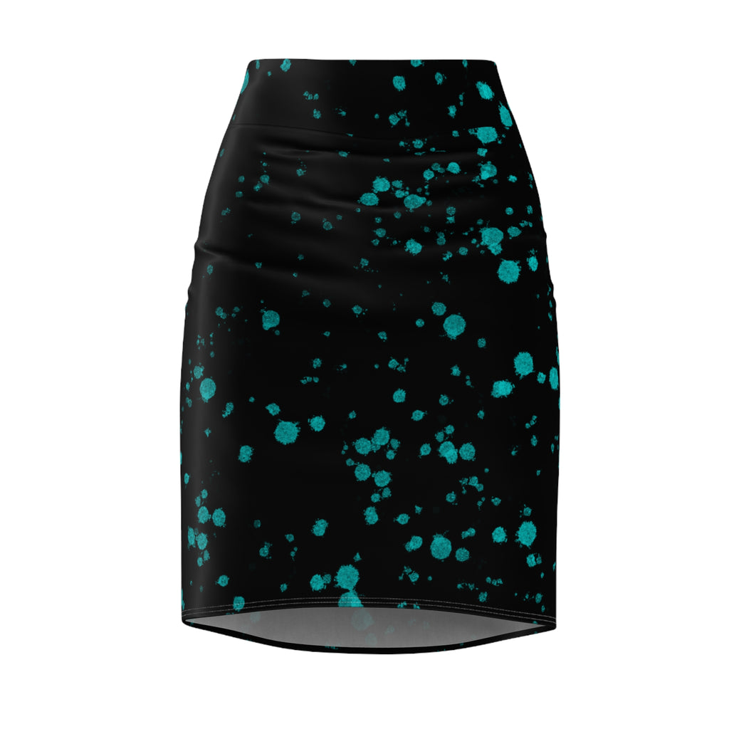 Women's Pencil Skirt | Teal Splatter Print Midi