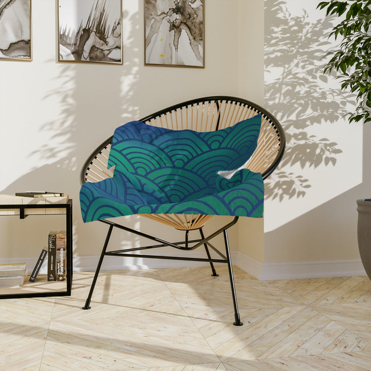 Green-to-Blue with Waves Microfiber Throw