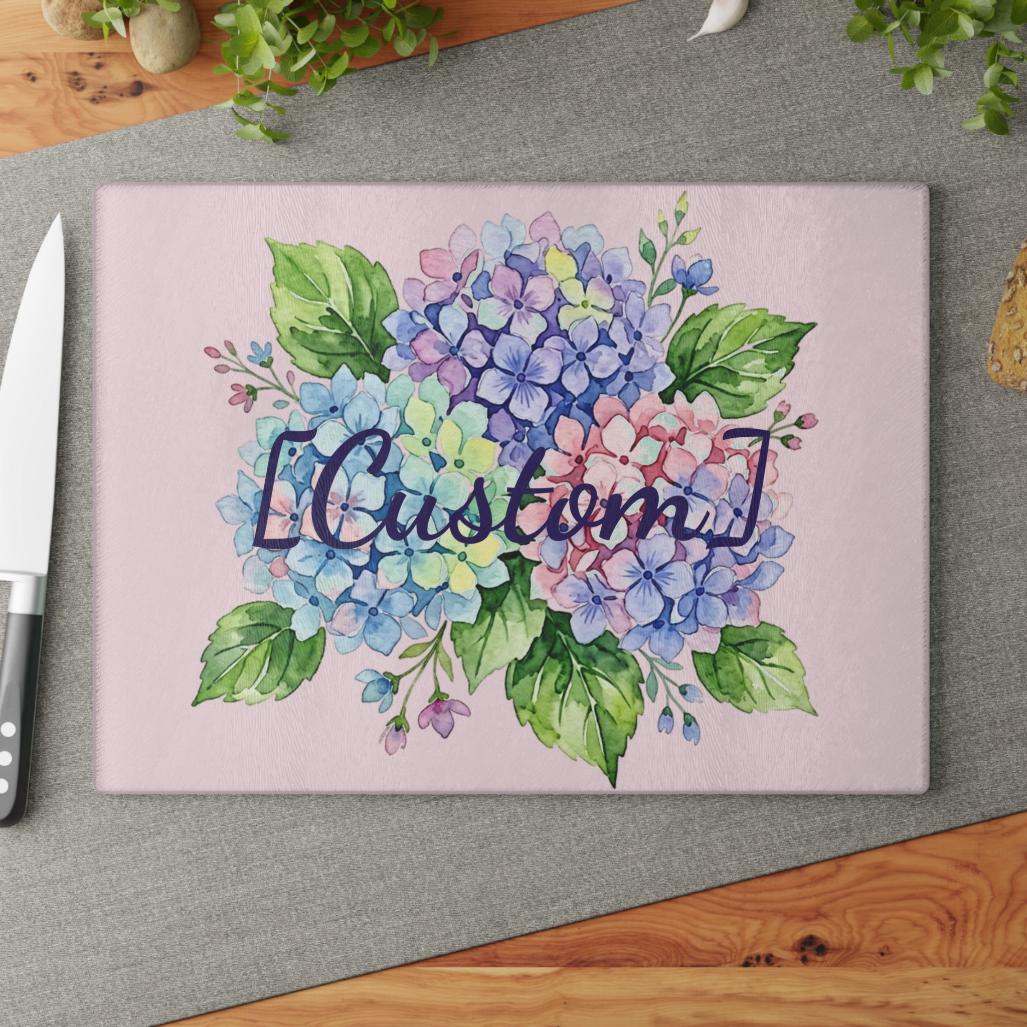 Glass Cutting Board | Customizable Pastel Hydrangeas Kitchen Decor