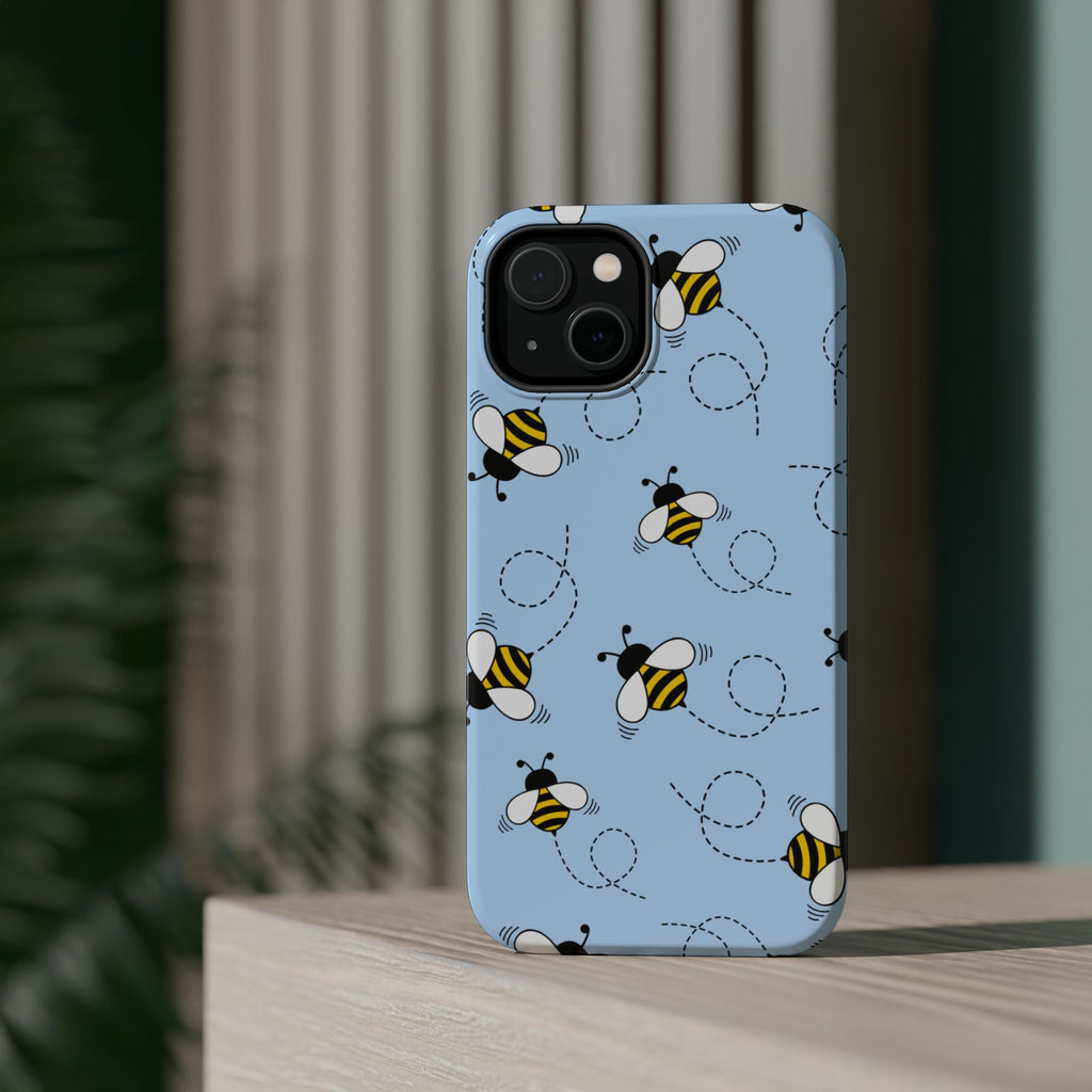 Phone Case | Sky Blue Bee Pattern Magnetic Impact-Resistant Phone Case