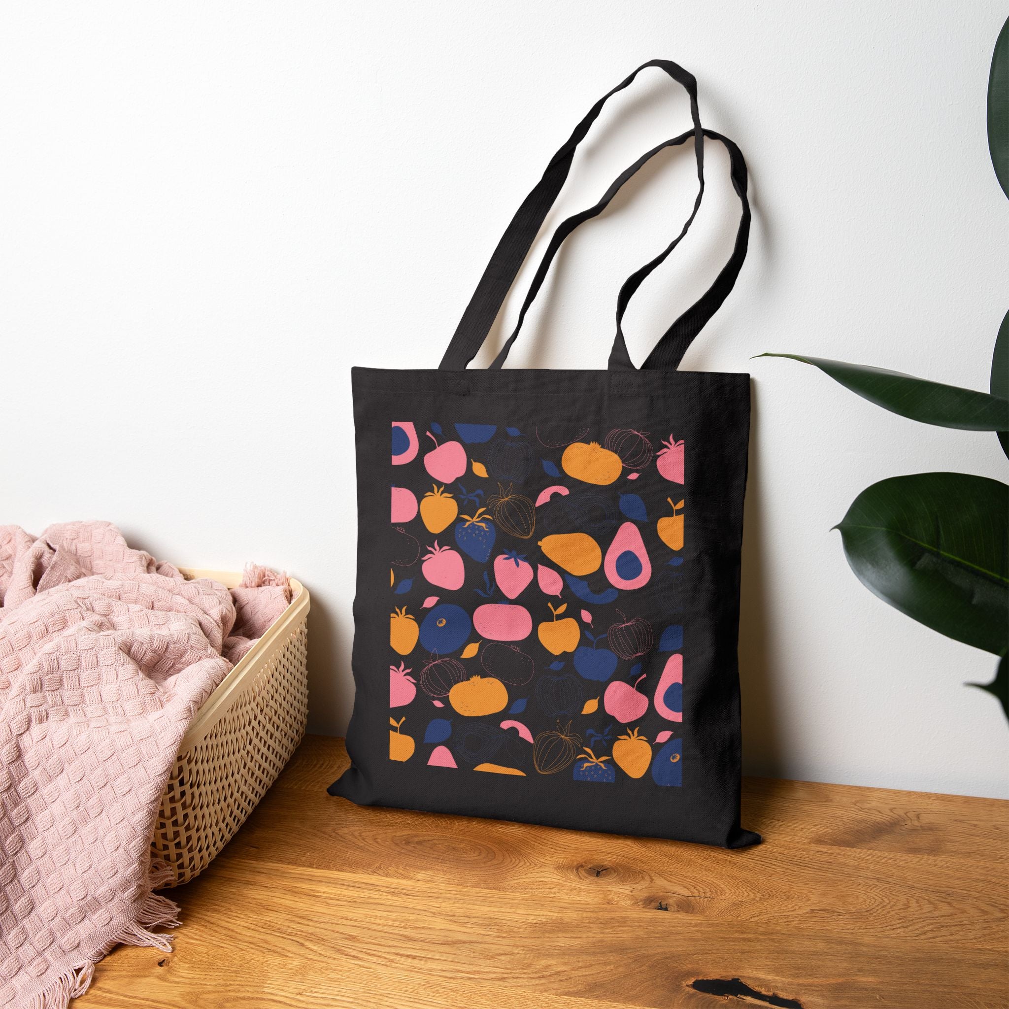 Tote Bag | Abstract Fruit Pattern Canvas Grocery Tote