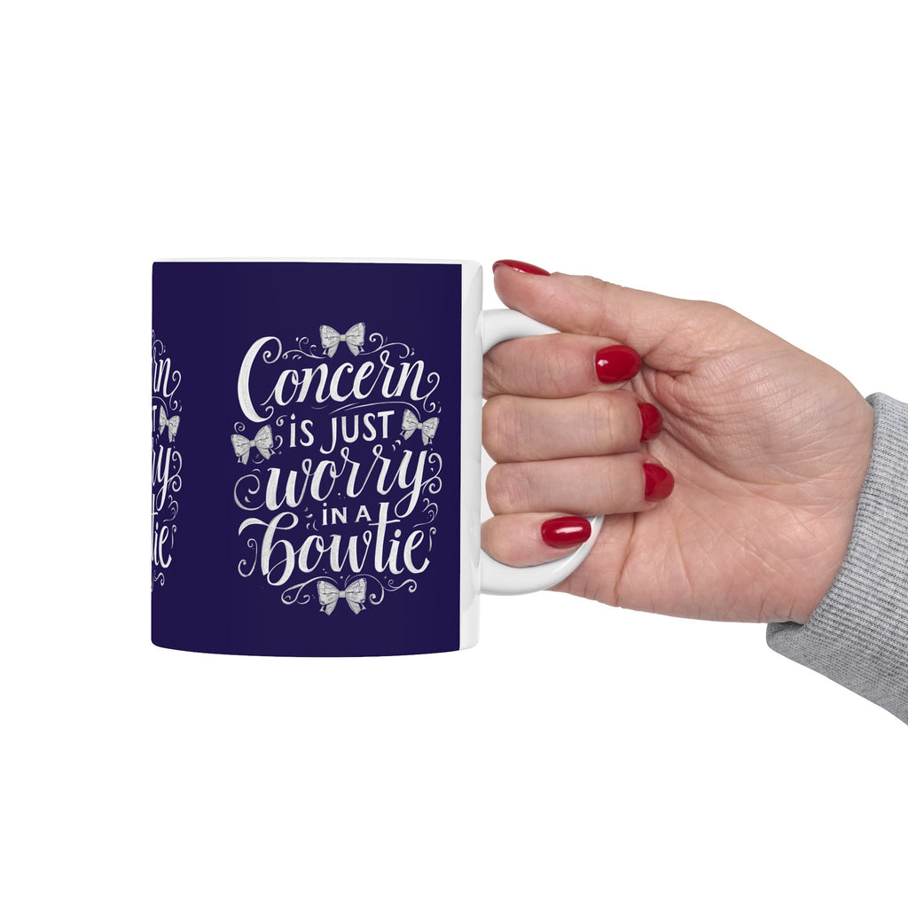 Coffee Mug | Navy Background 'Concern is Just Worry in a Bowtie'