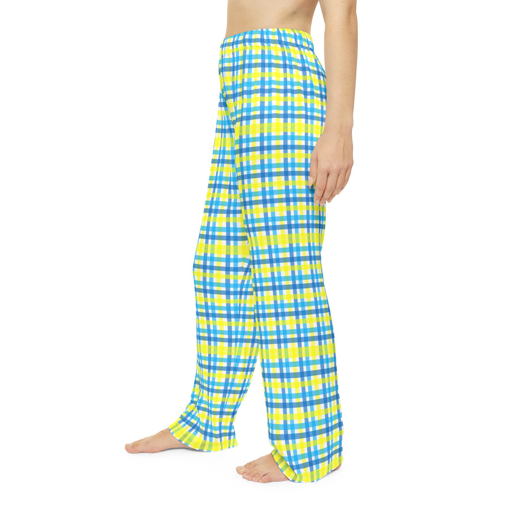 Pajama Pants | Blue & Yellow Cozy Women's Plaid Lounge Pants