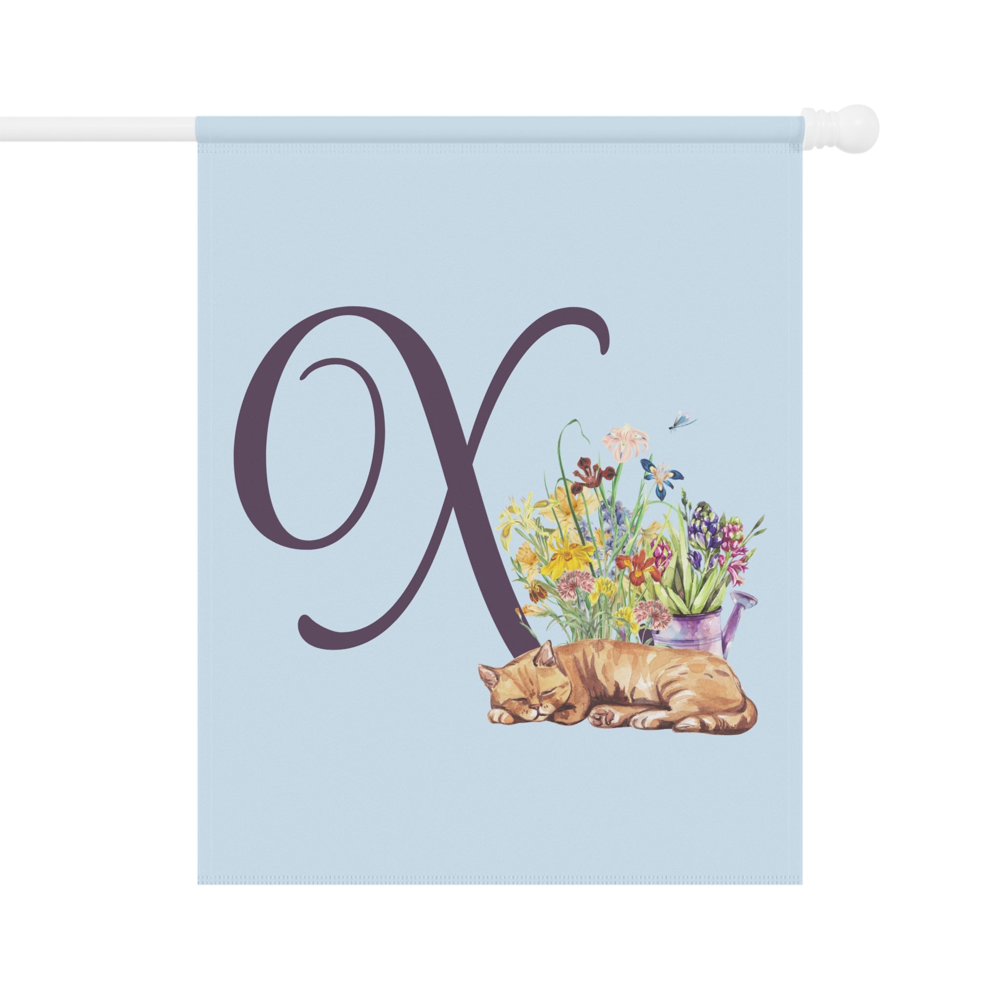 Home & Garden Banner | 'X' Monogram Flower Garden & Sleeping Cat Flag