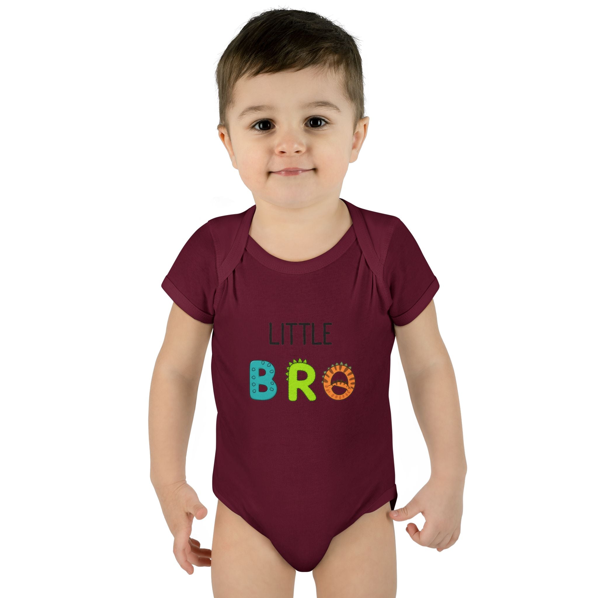 Baby Bodysuit | 'Little Bro' Sibling Infant Onesie with Colorful Dino Letters
