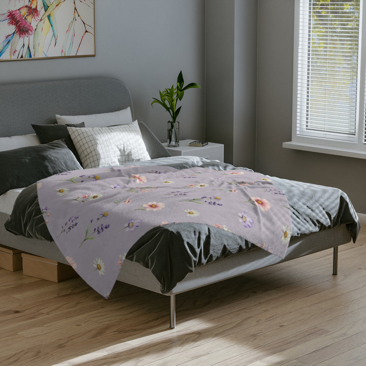 Lilac Purple and Wild Flowers Microfiber Throw