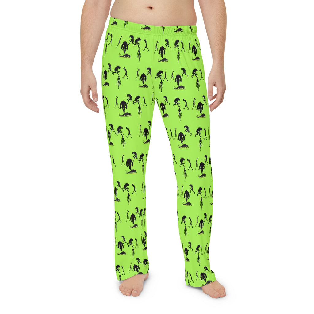 Pajama Pants | Neon Cryptid Lovers Silhouette Men's Lounge Pants