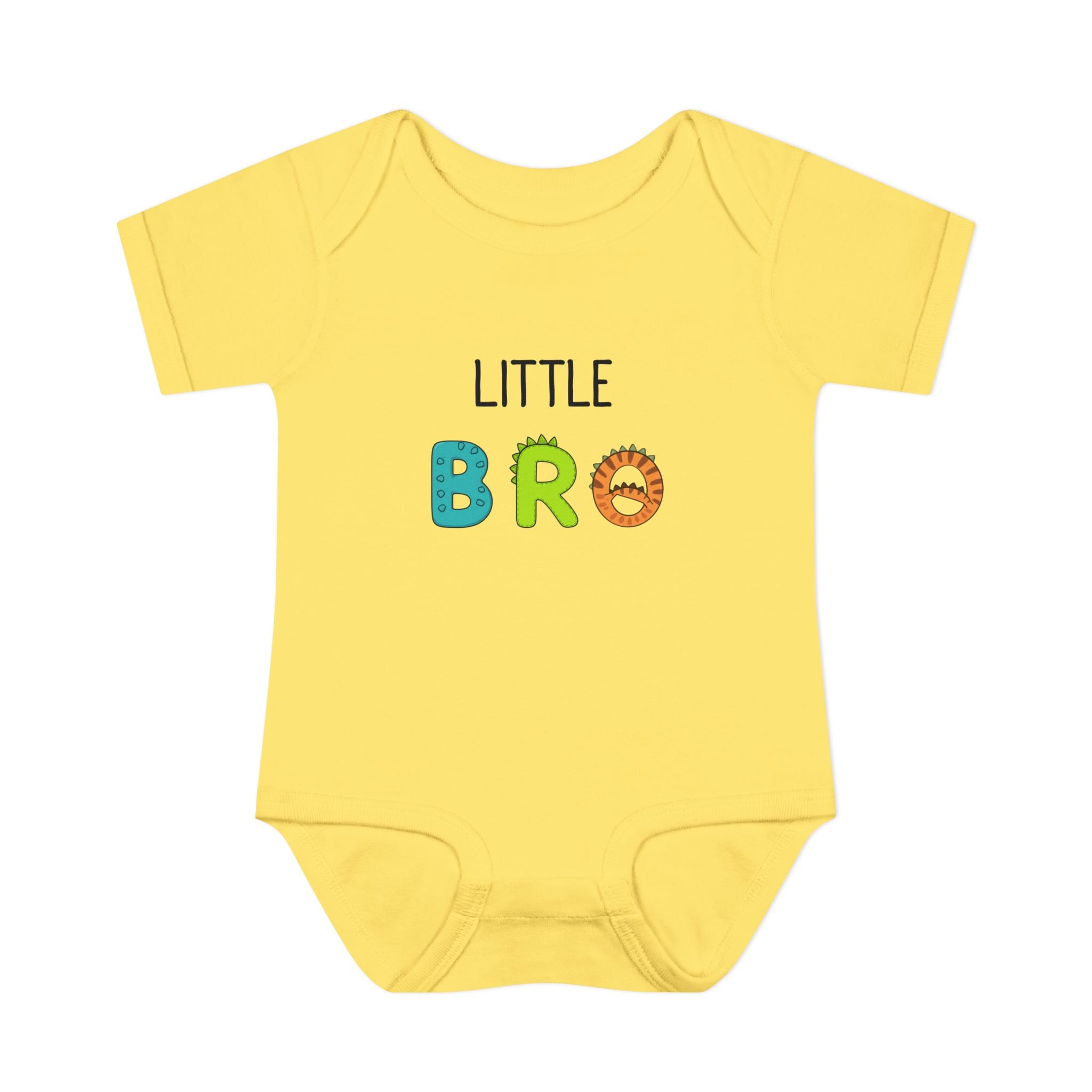 Baby Bodysuit | 'Little Bro' Sibling Infant Onesie with Colorful Dino Letters