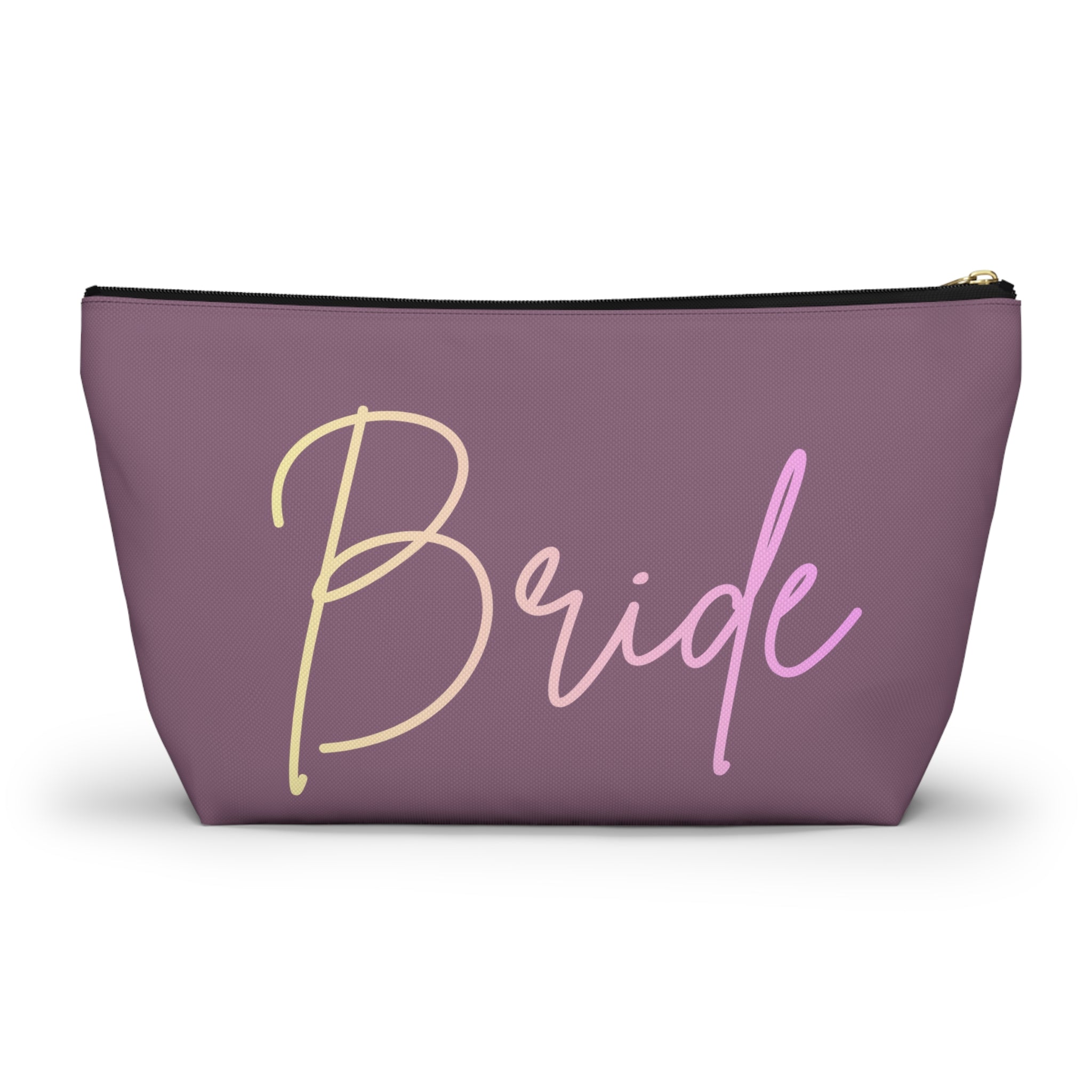 T Bottom Accessory Pouch | 'Bride' Script Muted Mauve and Pastel Cosmetic Bag