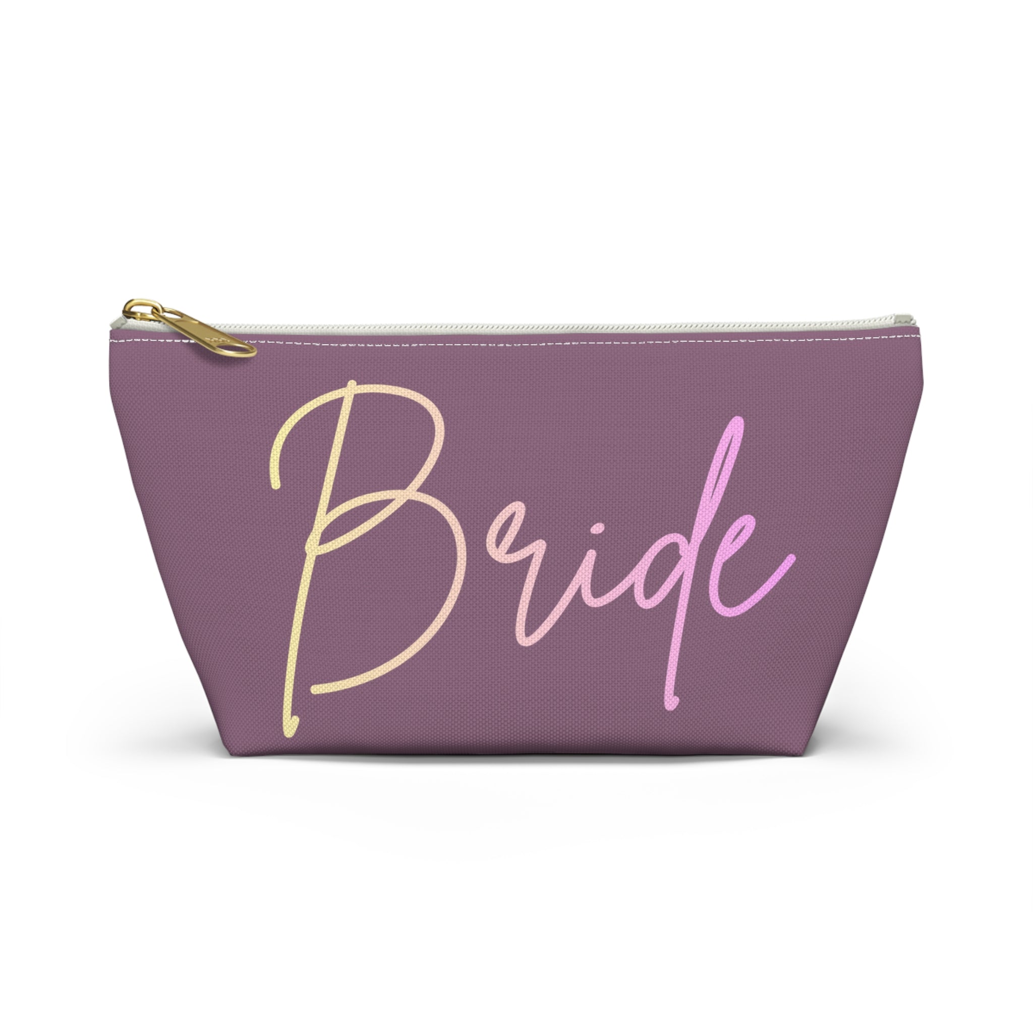 T Bottom Accessory Pouch | 'Bride' Script Muted Mauve and Pastel Cosmetic Bag