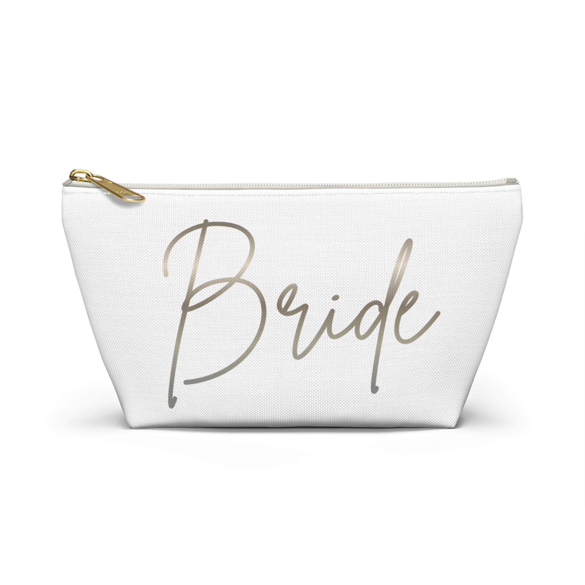 T Bottom Accessory Pouch | Silver 'Bride' Script Cosmetic Bag