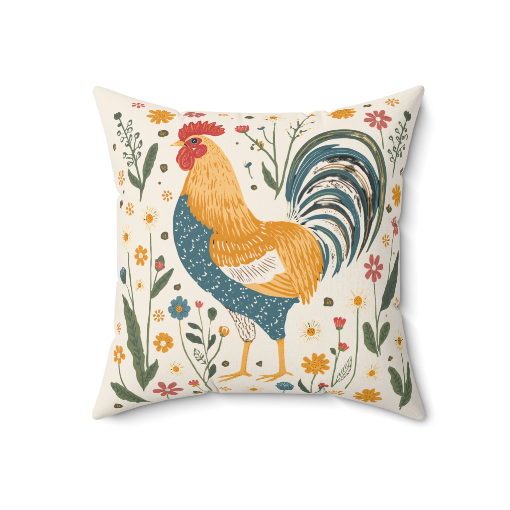 Throw Pillow | Farmhouse Rooster Floral Accent Pillow