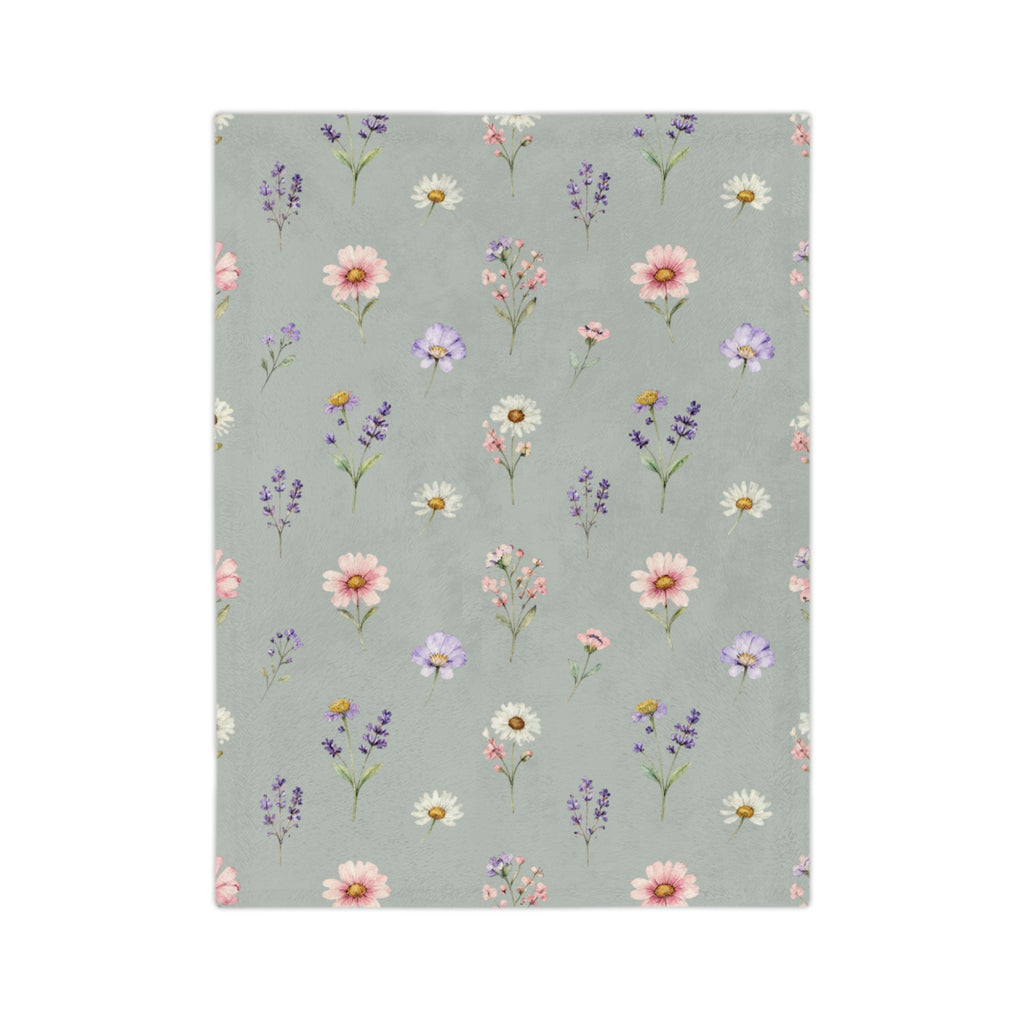 Pastel Wildflowers on Muted Olive Velveteen Throw