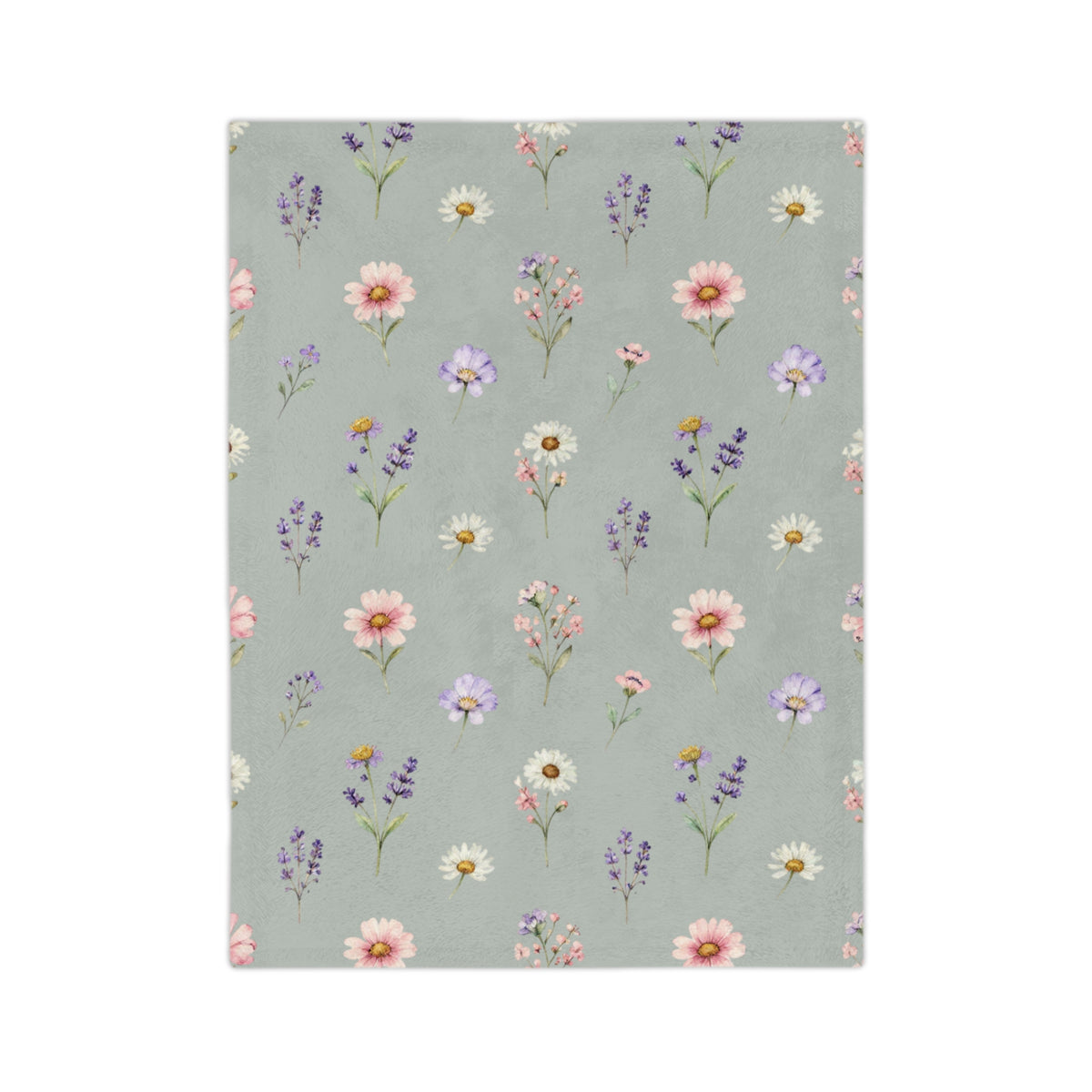 Pastel Wildflowers on Muted Olive Velveteen Throw