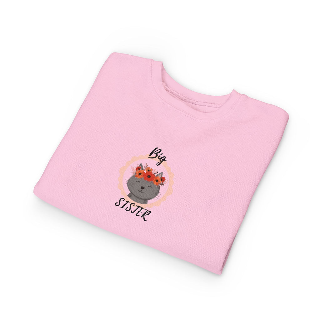 Sweatshirt | Gray Cat with Flower Crown "Big Sister" Toddler Sweatshirt