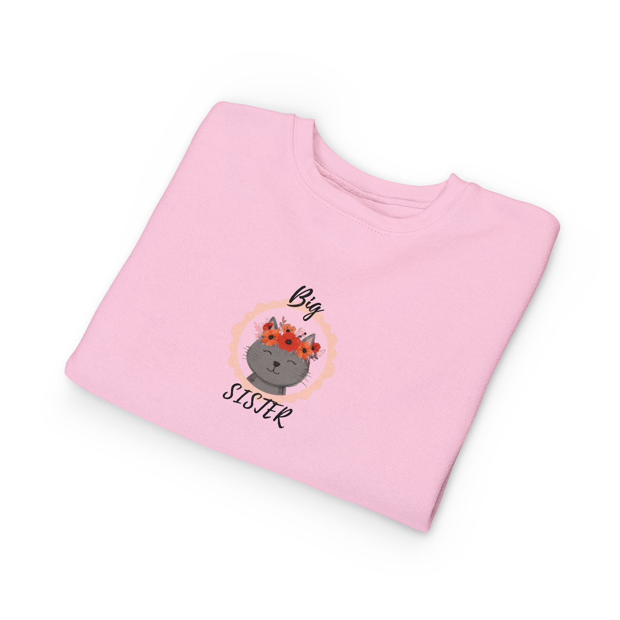 Sweatshirt | Gray Cat with Flower Crown "Big Sister" Toddler Sweatshirt