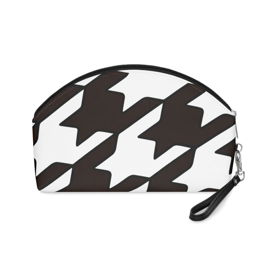 Cosmetic Pouch | Black & White Houndstooth Makeup Bag with Wrist Strap