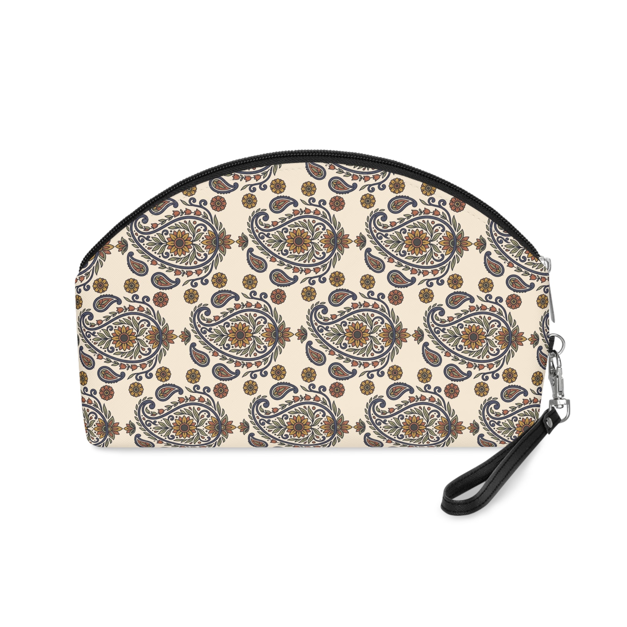 Cosmetic Pouch | Beige Classic Floral Paisley Makeup Bag