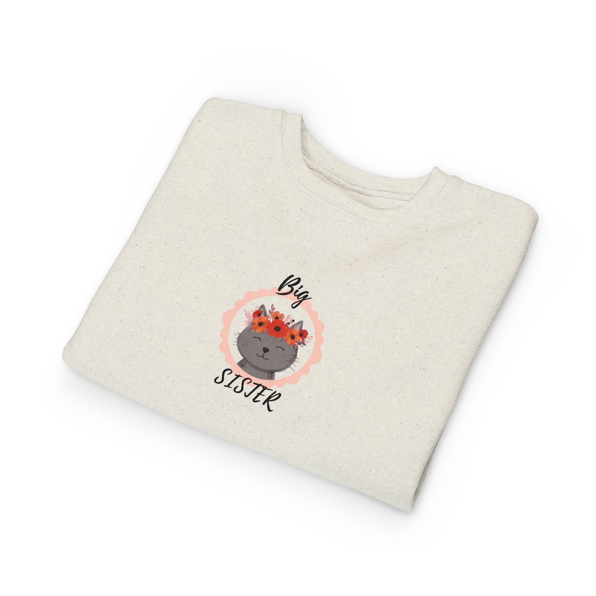 Sweatshirt | Gray Cat with Flower Crown "Big Sister" Toddler Sweatshirt