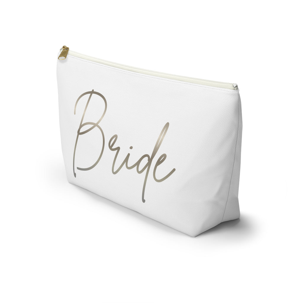 T Bottom Accessory Pouch | Silver 'Bride' Script Cosmetic Bag
