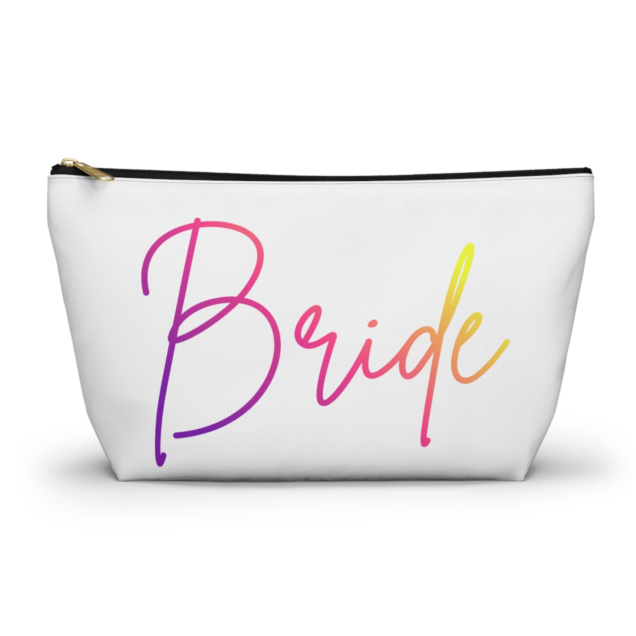 T Bottom Accessory Pouch | 'Bride' Script in Rainbow Colors Cosmetic Bag
