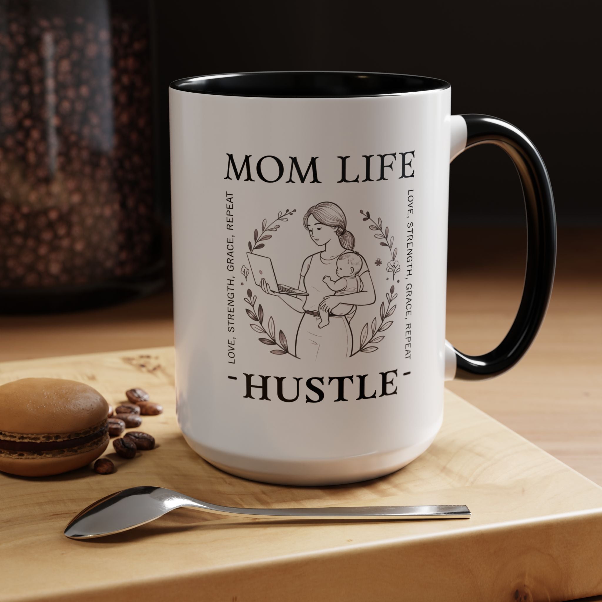 Mom Life Hustle Coffee Mug | Mom Life Accent Ceramic Mug 11/15oz