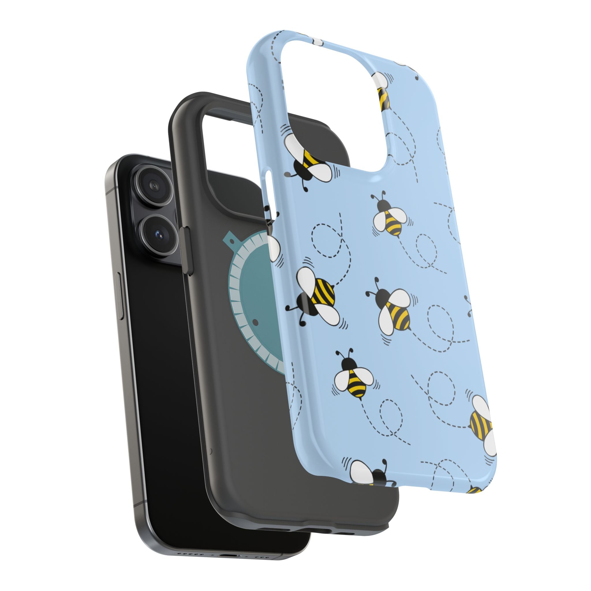 Phone Case | Sky Blue Bee Pattern Magnetic Impact-Resistant Phone Case
