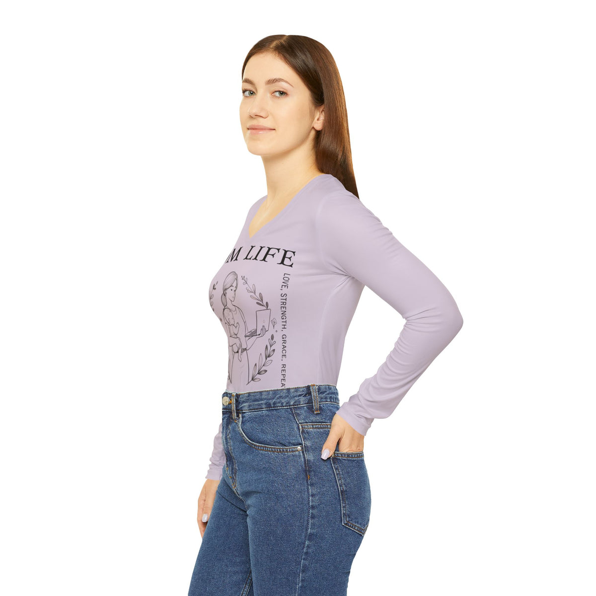Mom Life Hustle Long Sleeve V-Neck in Dusky Lavender