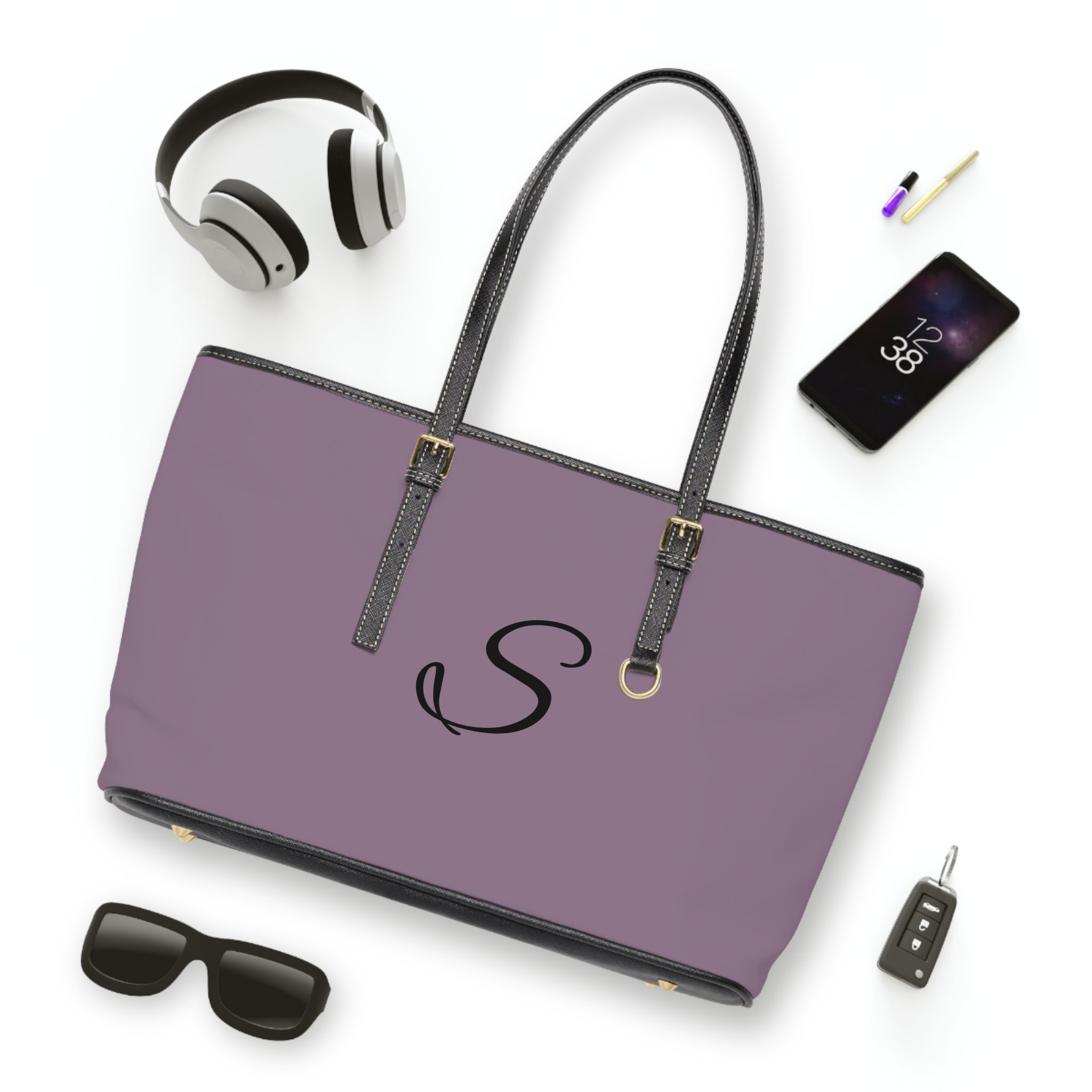 Handbag | Customizable Monogrammed Mauve Shoulder Tote Bag