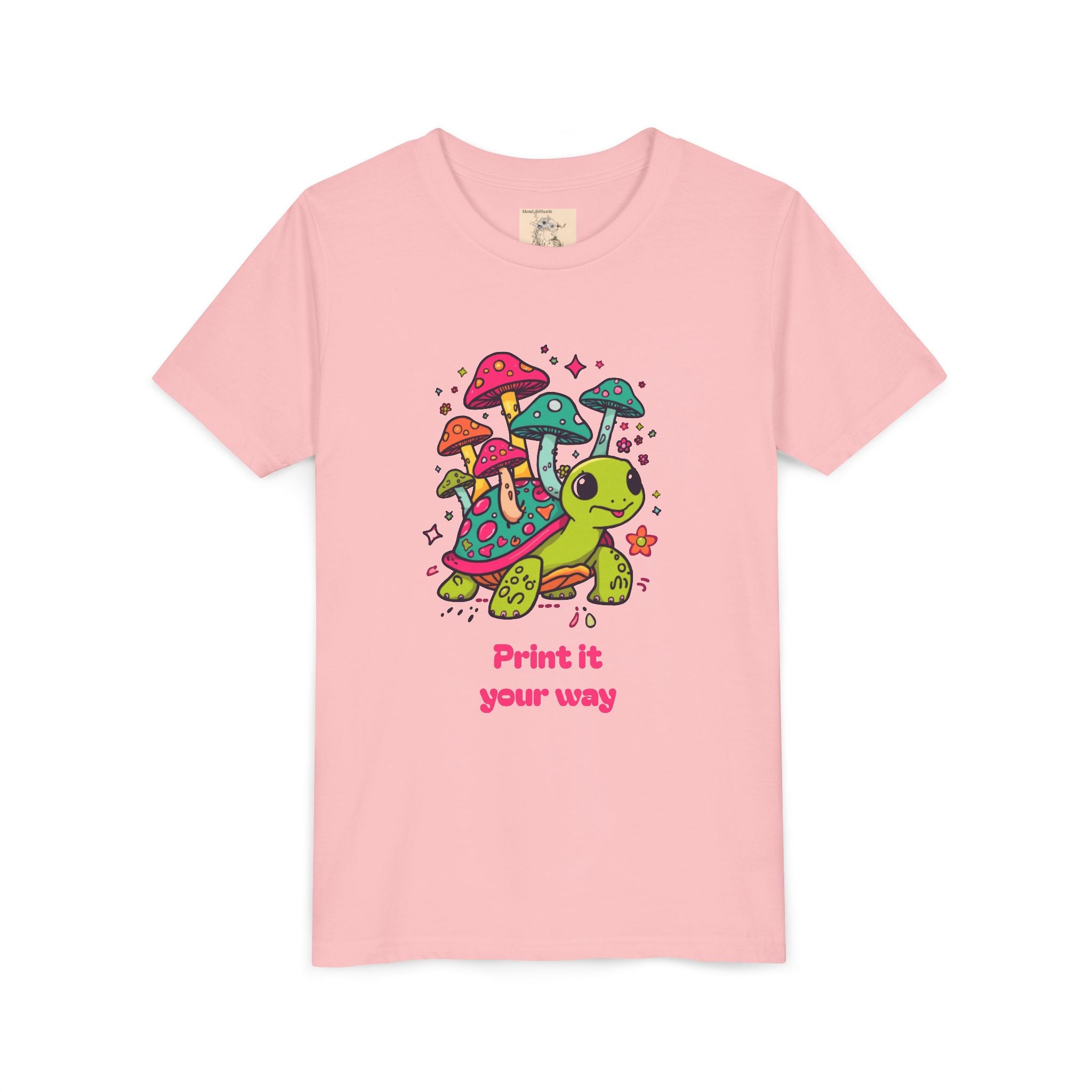T-Shirt | Cute Turtle & Mushrooms Graphic Youth Tee – 'Print it your way'